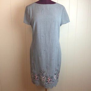 Vtg 90s Springy Embroidered Scalloped Shift Dress